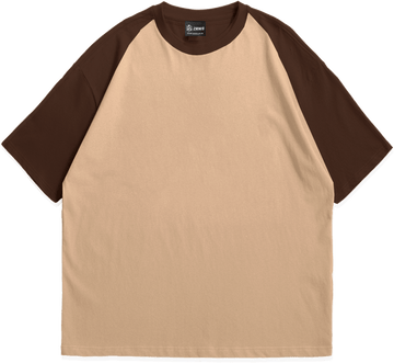 Plain Beige + Brown  / Oversized Raglan T-Shirt